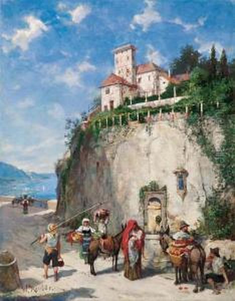 Veduta Della Costa Sorrentina Oil Painting by Wilhelm Reuter