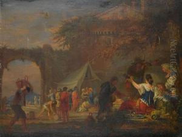 Figures Harvesting Grapes With Others Drinking And Making Music Oil Painting by Willem Reuter