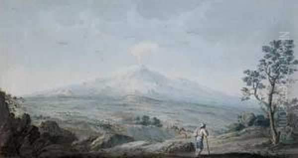 Veduta Dell'etna Dall'entroterra, Con Un Pastore Oil Painting by Willey Reveley