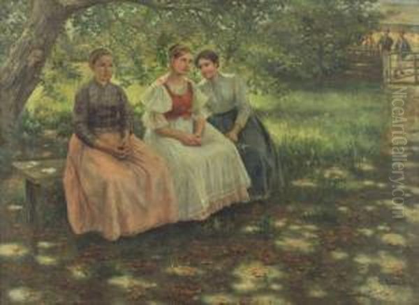 Tre Ragazze Sulla Panchina Oil Painting by Imre Revesz