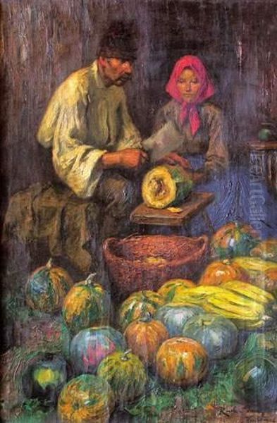 Les Marchands Des Fruits Et Legumes Oil Painting by Imre Revesz