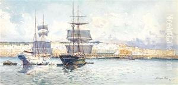 Bateaux Devant Alger Oil Painting by Alphonse Rey