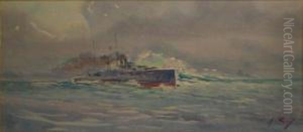 Le Navire De Guerre Oil Painting by Alphonse Rey