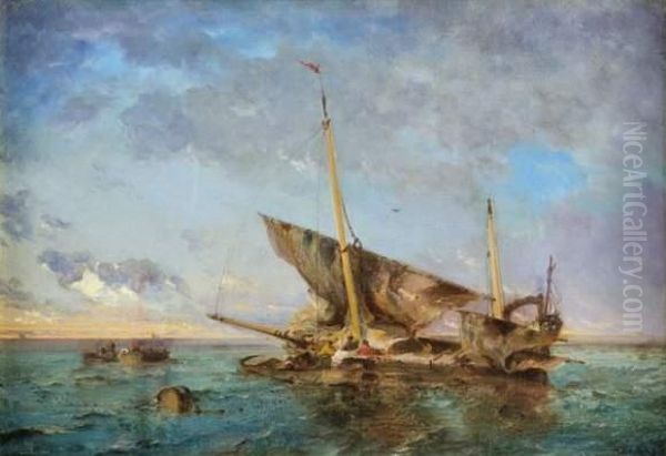 Pecheurs En Mer Oil Painting by Alphonse Rey