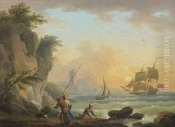 Pecheurs Sur Le Rivage Oil Painting by Philippe Rey