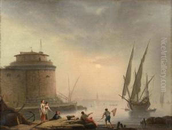 Pecheurs Au Coucher Du Soleil Au Port De La Rochelle Oil Painting by Philippe Rey