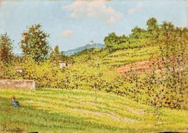 Collina Torinese Con Superga Oil Painting by Enrico Reycend