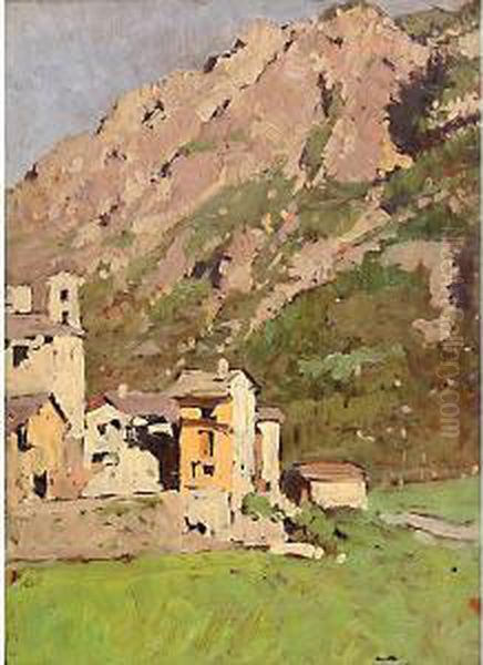 Paesaggio Piemontese Oil Painting by Enrico Reycend