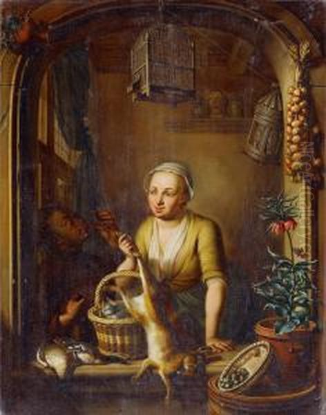 Frau In Nische Mit Totem Hasen. Oil Painting by Nicolaas Reyers