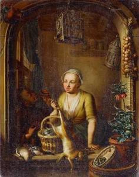 Frau In Nische Mit Totem Hasen Oil Painting by Nicolaas Reyers