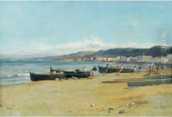 Vue Du Quartier De La Gare De L'agfa, Prise De La Plage De Tivoli,alger Oil Painting by Marius Reynaud