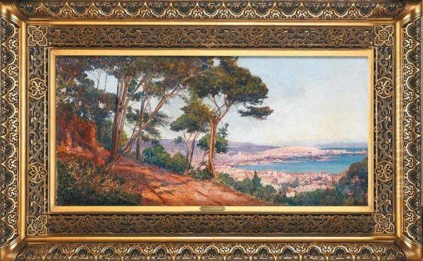 La Baie D'alger Vue Du Chemin Des Arcades Oil Painting by Marius Reynaud