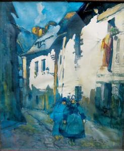 Vielles Maisons De Quimper Oil Painting by Pierre Reynaud