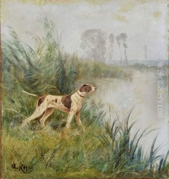 Chien Au Bord D'un Etang Oil Painting by Charles Andere Reyne