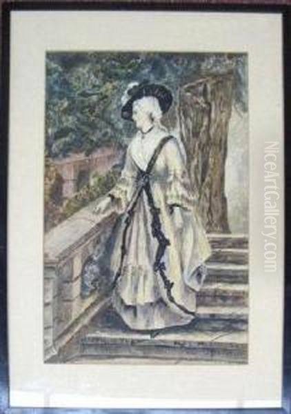 Portrait Of An 18th Century Lady In A Garden Oil Painting by Frank Reynolds