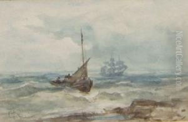 Fishing Boats Off Acoast Oil Painting by Frederick George Reynolds