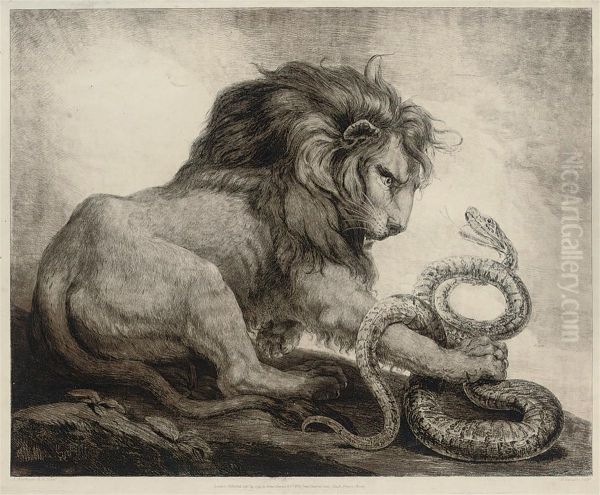 Lion & Snake Oil Painting by Samuel William I Reynolds