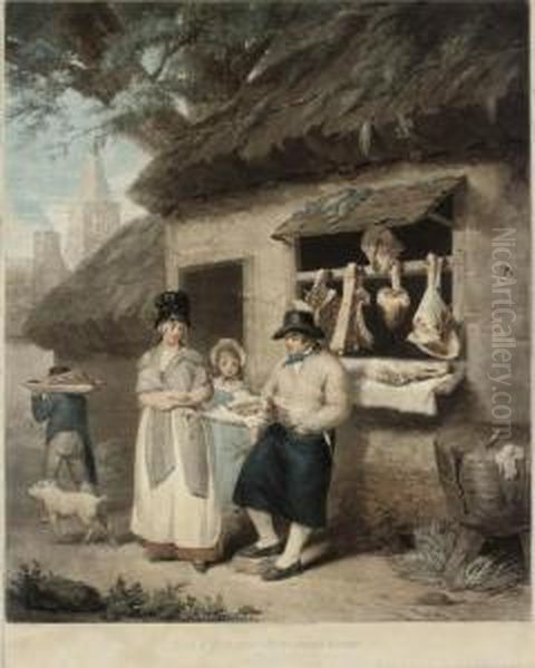 The Country Butcher's Shop Oil Painting by Samuel William I Reynolds