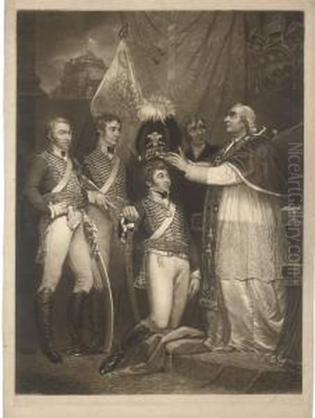 Pope Pius Vi. Receiving The Officers Of The 12th Lightdragoons Oil Painting by Samuel William I Reynolds