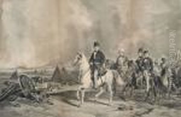 Viscount Hardinge And Staff, At The Battle Of Ferozeshah Oil Painting by Samuel William Ii Reynolds