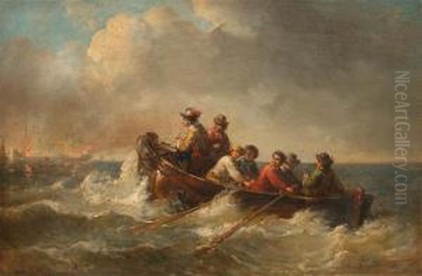 Personen In Einem Ruderboot. Oil Painting by Hendricus Engelbertus Reijntjens