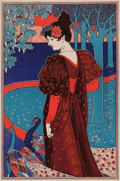 femme Aux Faisans Oil Painting by Louis John Rhead