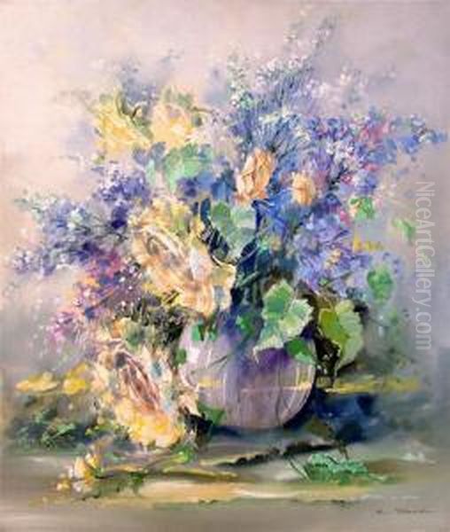 Blumenstillleben In Vase Oil Painting by Henry J. Rhodes