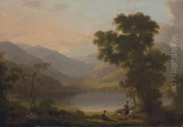 A View In The Lake District Oil Painting by Joseph Rhodes