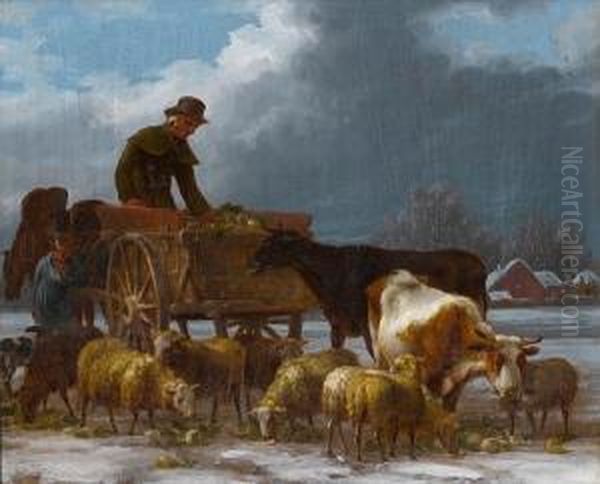 A Winter Scene Oil Painting by Joseph Rhodes