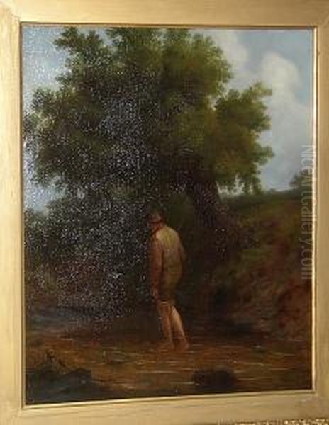 Boy Fishing In A Stream Oil Painting by Joseph Rhodes