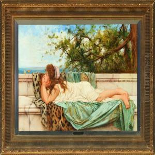 Lying Youngwomen Who Are Watching Two Butterflies Oil Painting by Oliver Rhys