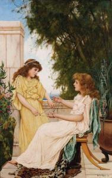 Petites Filles Jouant Oil Painting by Oliver Rhys