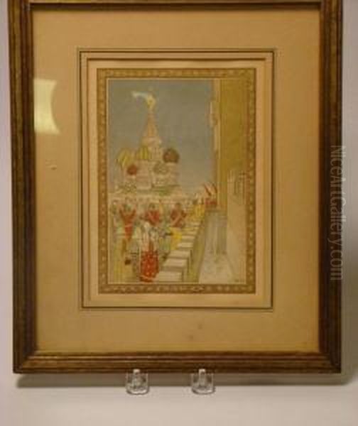 Crowd Gathered Outside Of The Church Of The Savior Of The Spilled Blood, St. Petersburg Oil Painting by Andrey Petrovich Riabushkin