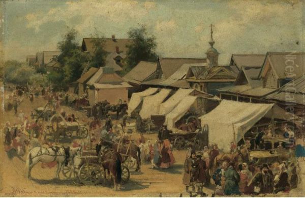 Village Market Oil Painting by Andrey Petrovich Riabushkin