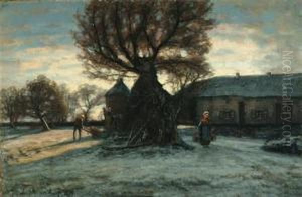 Soir D'hiver A La Campagne Oil Painting by Agustin Riancho Y Mora