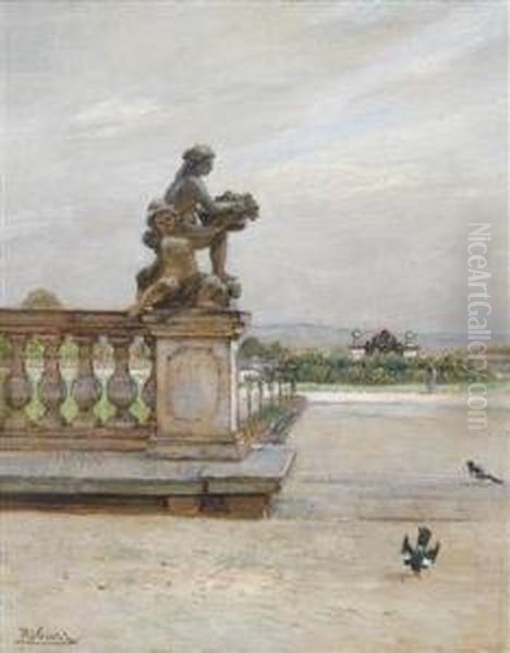 Park Scene At Schloss Hof In The Marchfeld Oil Painting by Rudolf Ribarz