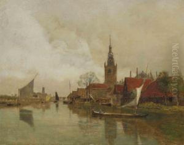 La Schie A Overschie Dans La Municipalite De Rotterdam Oil Painting by Rudolf Ribarz