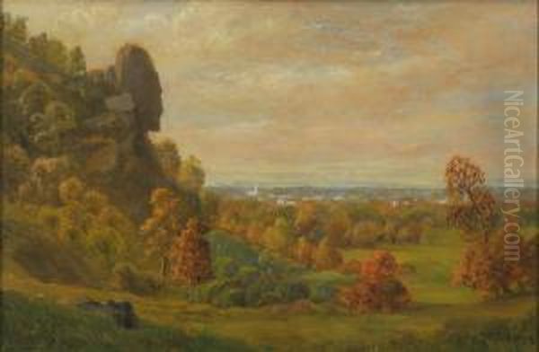 Profile Rock, New Hampshire. Signed Lower Right J. Ribchester. Oil Painting by John Ribchester