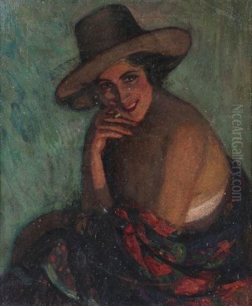 Fumeuse Avec Chapeau. Oil Painting by Pierra Ribera