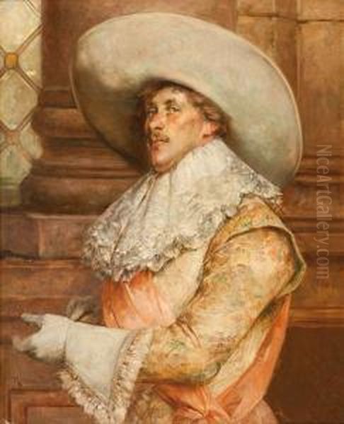 Caballero Con Sombrero Y Gran Cuello De Encaje Oil Painting by Roman Ribera