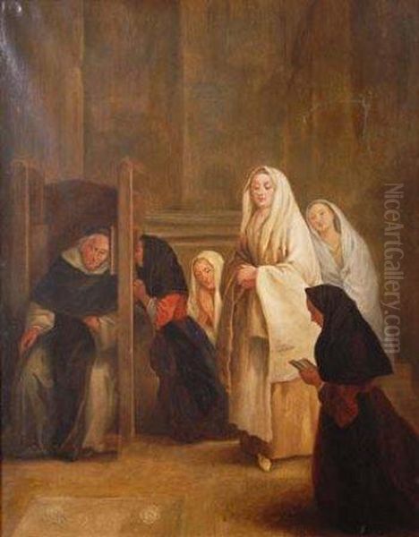 La Confesion Oil Painting by Juan Antonio Ribera Y Fernandez