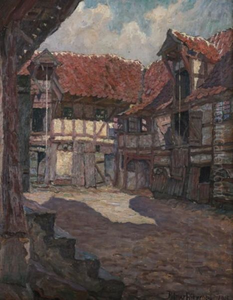 Courtyard Oil Painting by Hilmar Riberholt