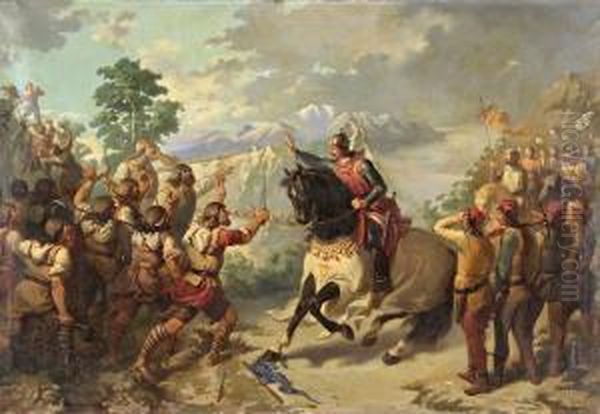 Pedro Iii De Aragon En El Coll De Panissars Oil Painting by Bartolome Ribo Y Terriz