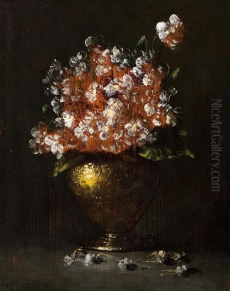 Vase With Flowers Oil Painting by Germain Theodure Clement Ribot