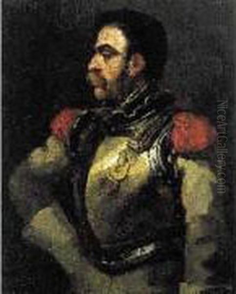 Hommage A Gericault : Portrait D'un Carabinier De L'empire Huile Sur Toile. 100 X 82 Cm Oil Painting by Gustave Ricard