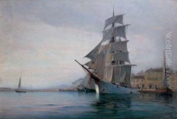 Voilier Dans Le Port De St Tropez Oil Painting by Georges Ricard-Cordingley