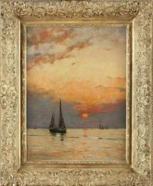 Voiliers Au Coucher De Soleil Oil Painting by Georges Ricard-Cordingley