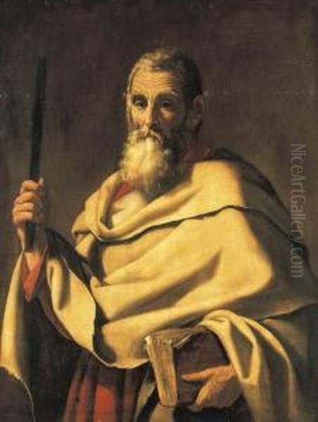 A Male Saint Holding A Book Oil Painting by Giovanni Ricca