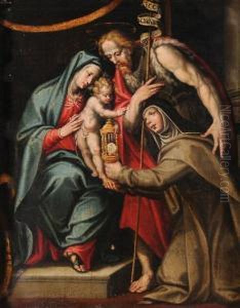 Madonna Col Bambino, San Giovanni Battista E Santa Chiara Oil Painting by Pietro della Vecchia