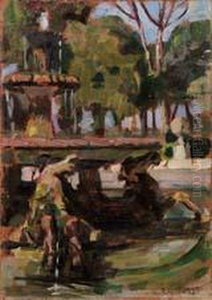 La Fontana Dei Cavalli A Villa Borghese Oil Painting by Gaetano Ricchizzi